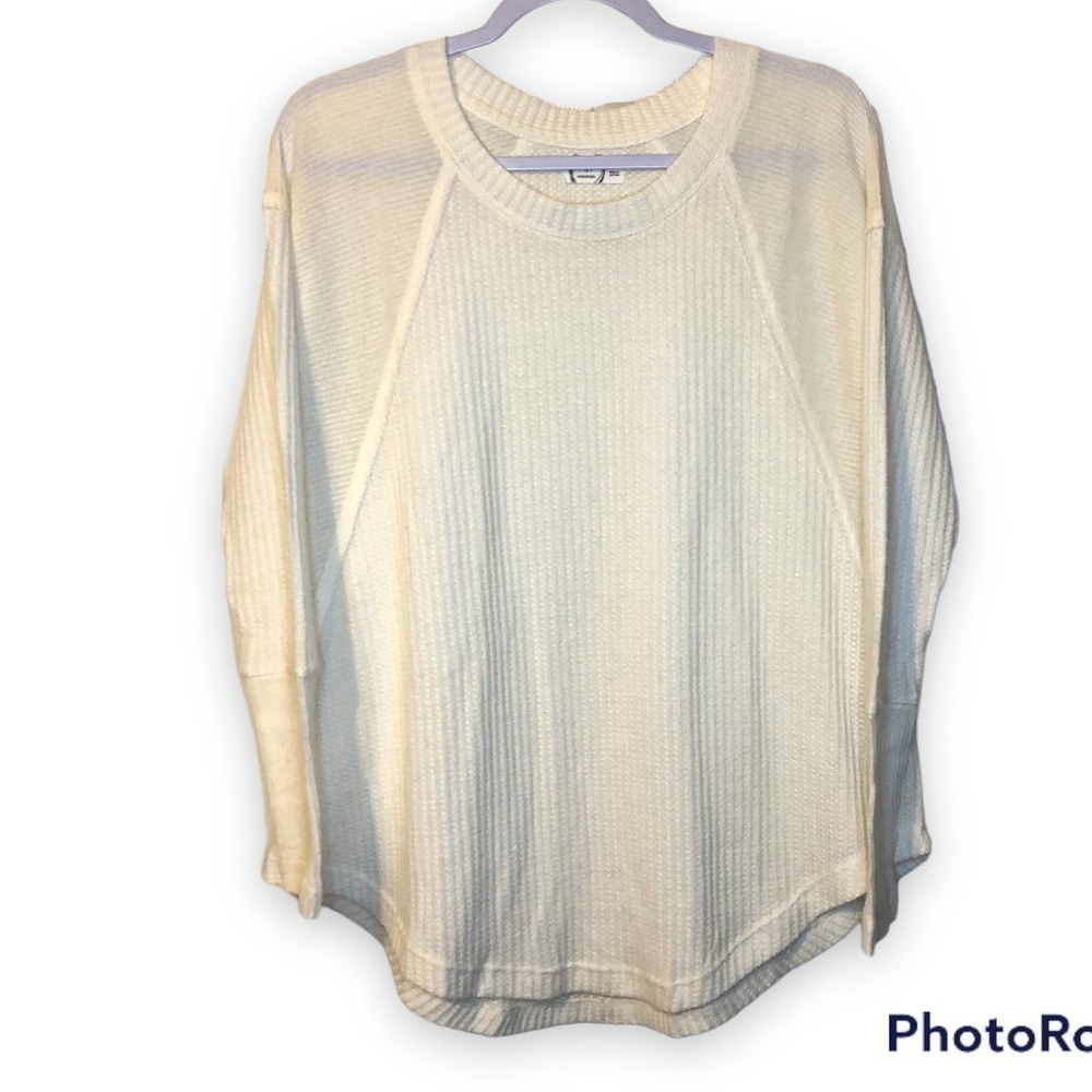 24/7 Maurice’s Womens Soft Wayside Waffle Knot Ecru/Cream Tunic Size Small